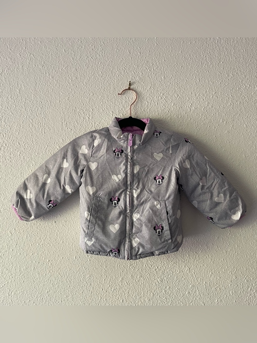 Baby Gap Disney Minnie Mouse Reversible Puffer Jacket 18-24M Pink Gray